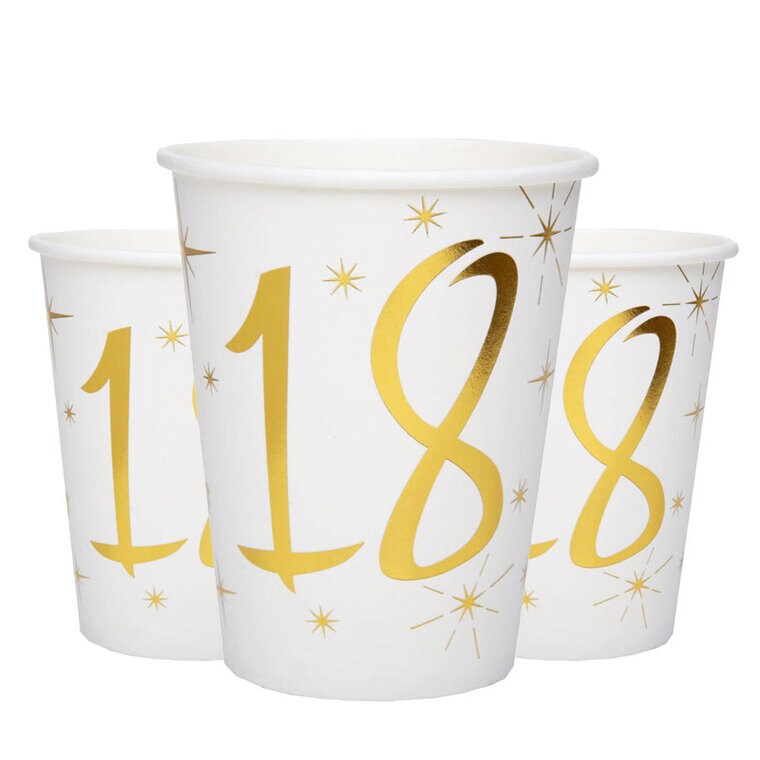 Product Image for Pappkopper Hvit & Gull 18-årsfest 10 stk.