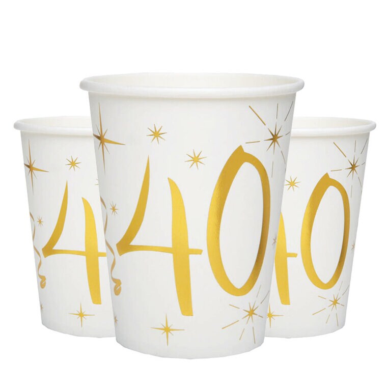 Product Image for Pappkopper Hvit & Gull 40-årsfest 10 stk.