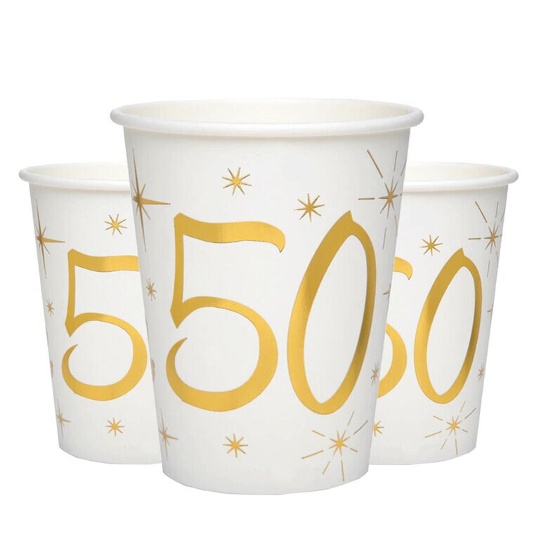 Product Image for Pappkopper Hvit & Gull 50-årsfest 10 stk.