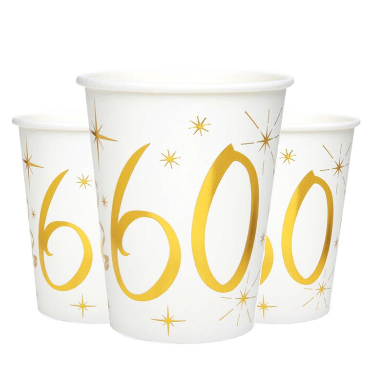 Product Image for Pappkopper Hvit & Gull 60-årsfest 10 stk.