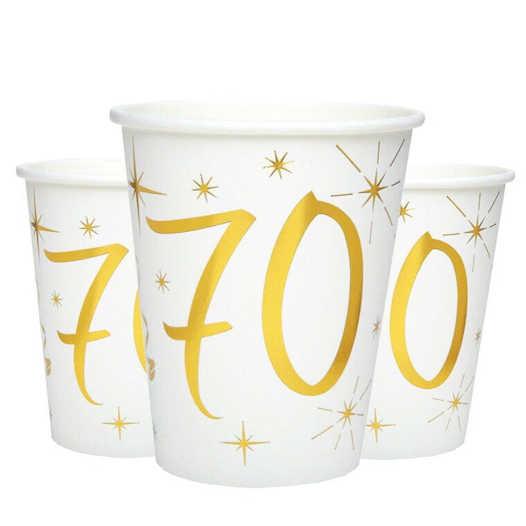 Product Image for Pappkopper Hvit & Gull 70-årsfest 10 stk.