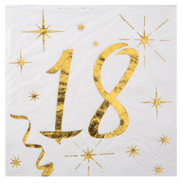 Product Image for Servietter Hvit & Gull 18-årsfest 10 stk.