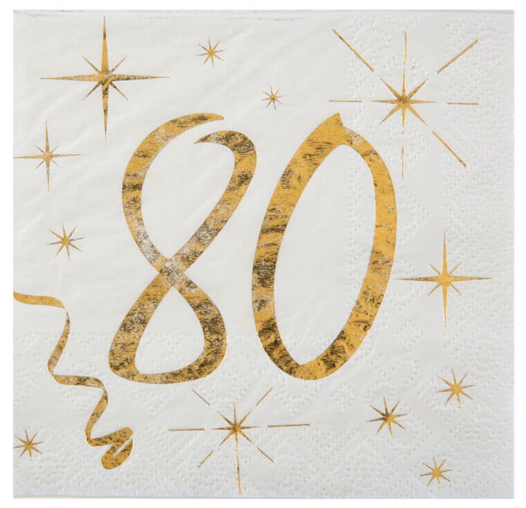 Product Image for Servietter Hvit & Gull 80-årsfest 10 stk.