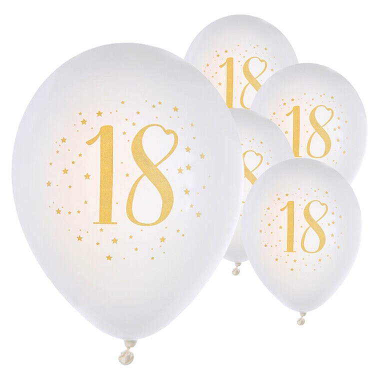 Product Image for Ballonger Hvit & Gull 18 år 8 stk.