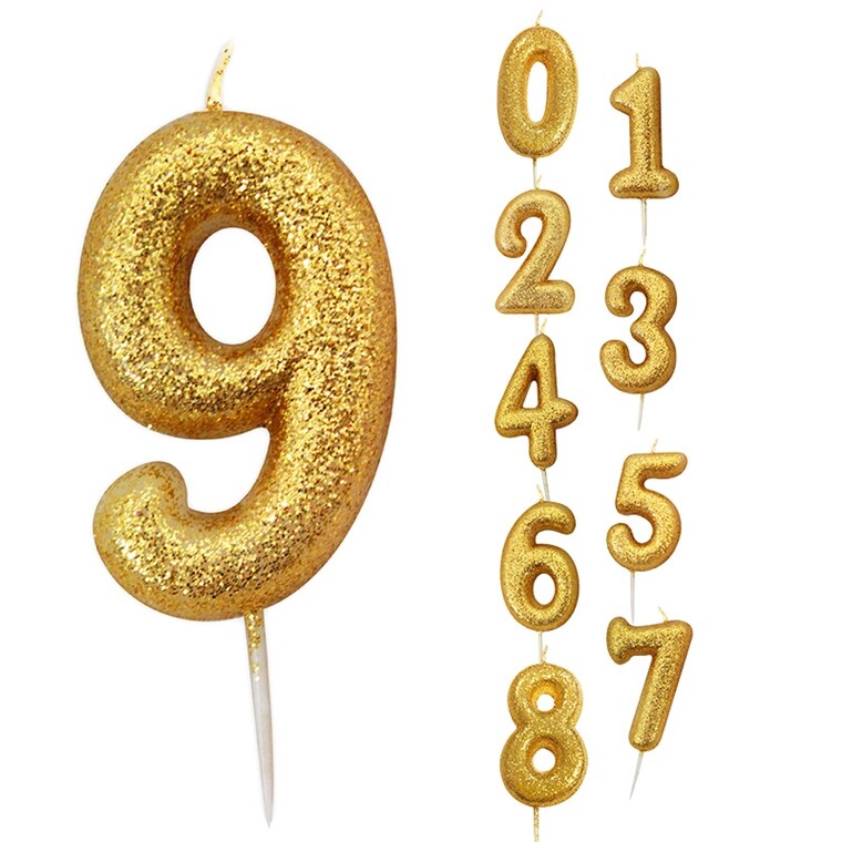 Product Image for Kakelys med gullglitter tall 0-9