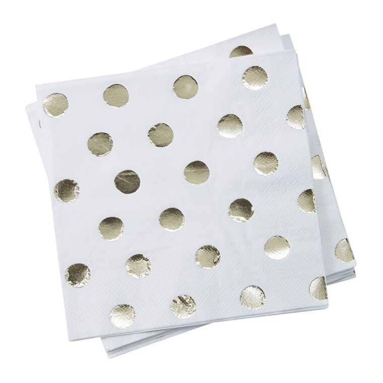 Product Image for Servietter med prikker av gullfolie 20 stk (hvite)