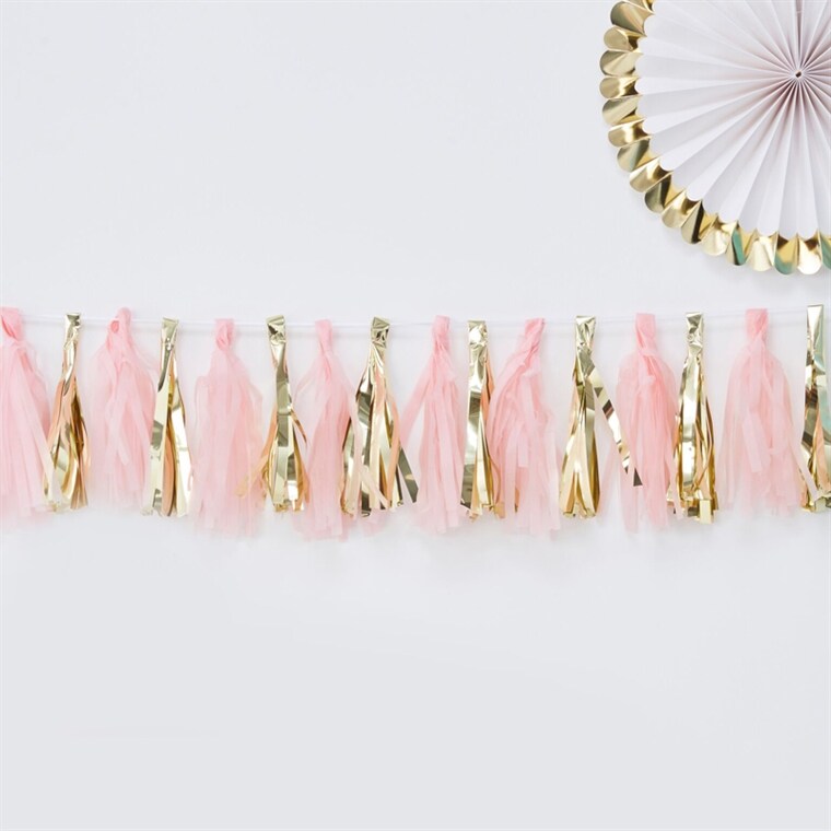 Product Image for Oh Baby, Girland med dusker i rosa og gull