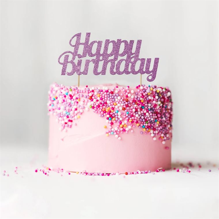 Product Image for Kakepynt Happy Birthday - Rosa Glitter