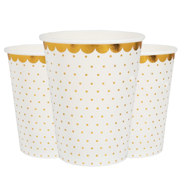 Product Image for Pappkopper - Hvite med gullprikker 10 stk.
