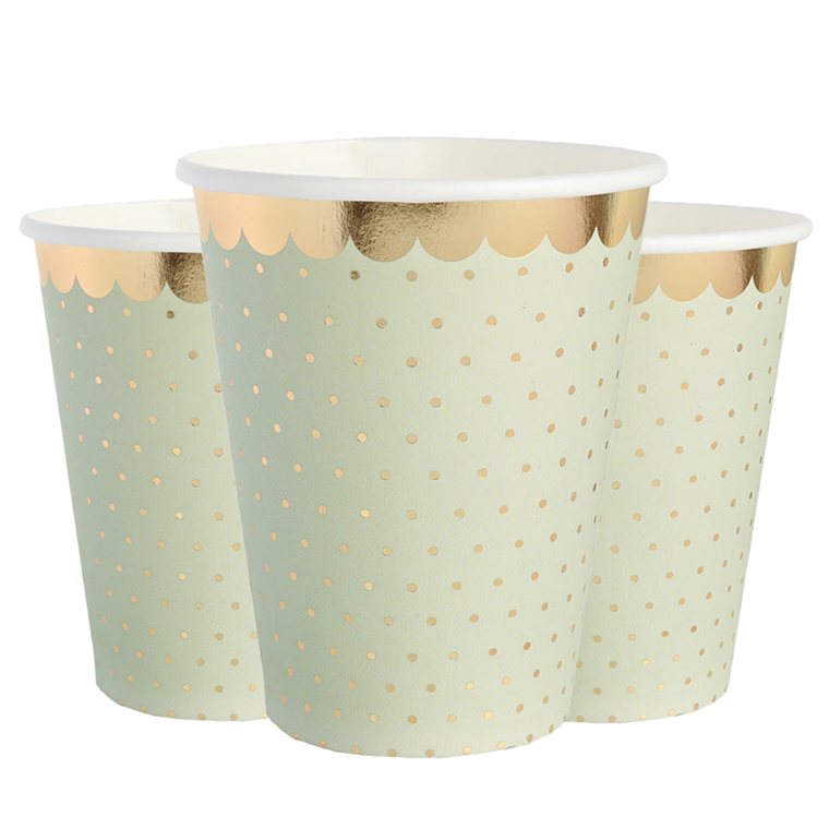 Product Image for Pappkopper - Olivengrønne med gull prikker 10 stk.