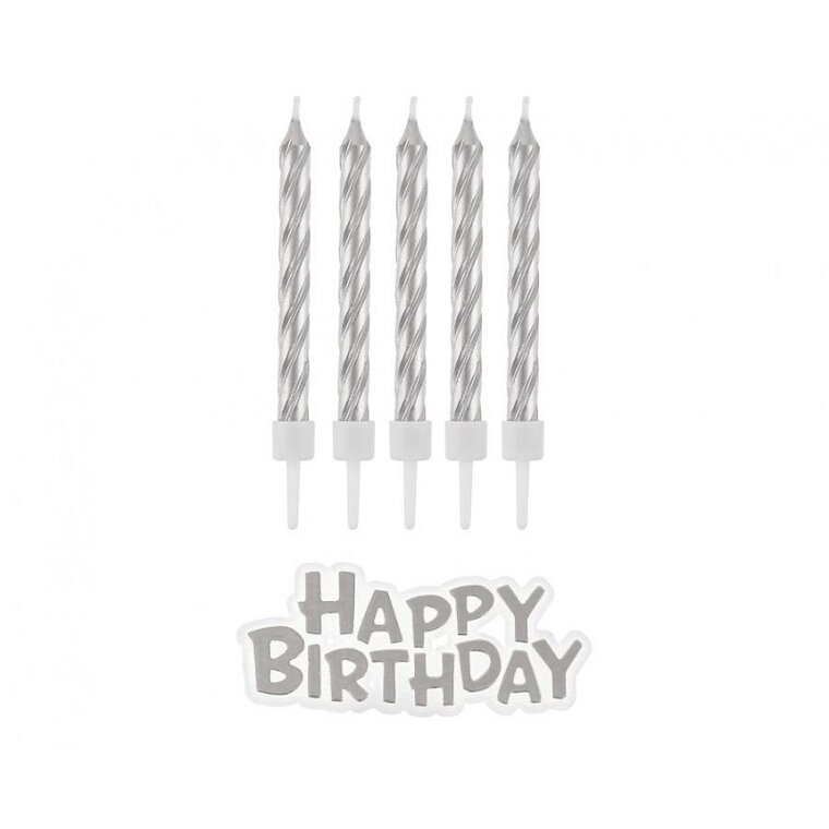 Product Image for Kakelys Sølv 16-pakke med Happy Birthday skilt
