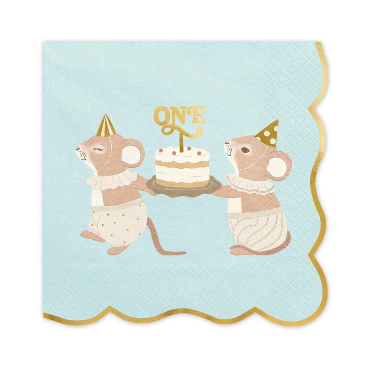 Product Image for Servietter 1-års bursdag Blå Mus 12 stk.