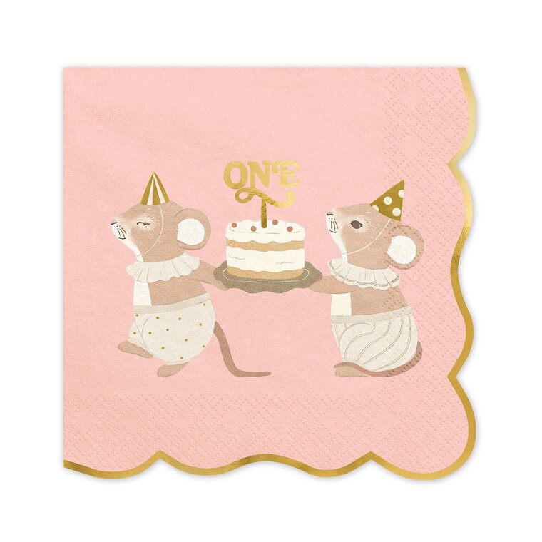 Product Image for Servietter 1-års bursdag Rosa Mus 12 stk.