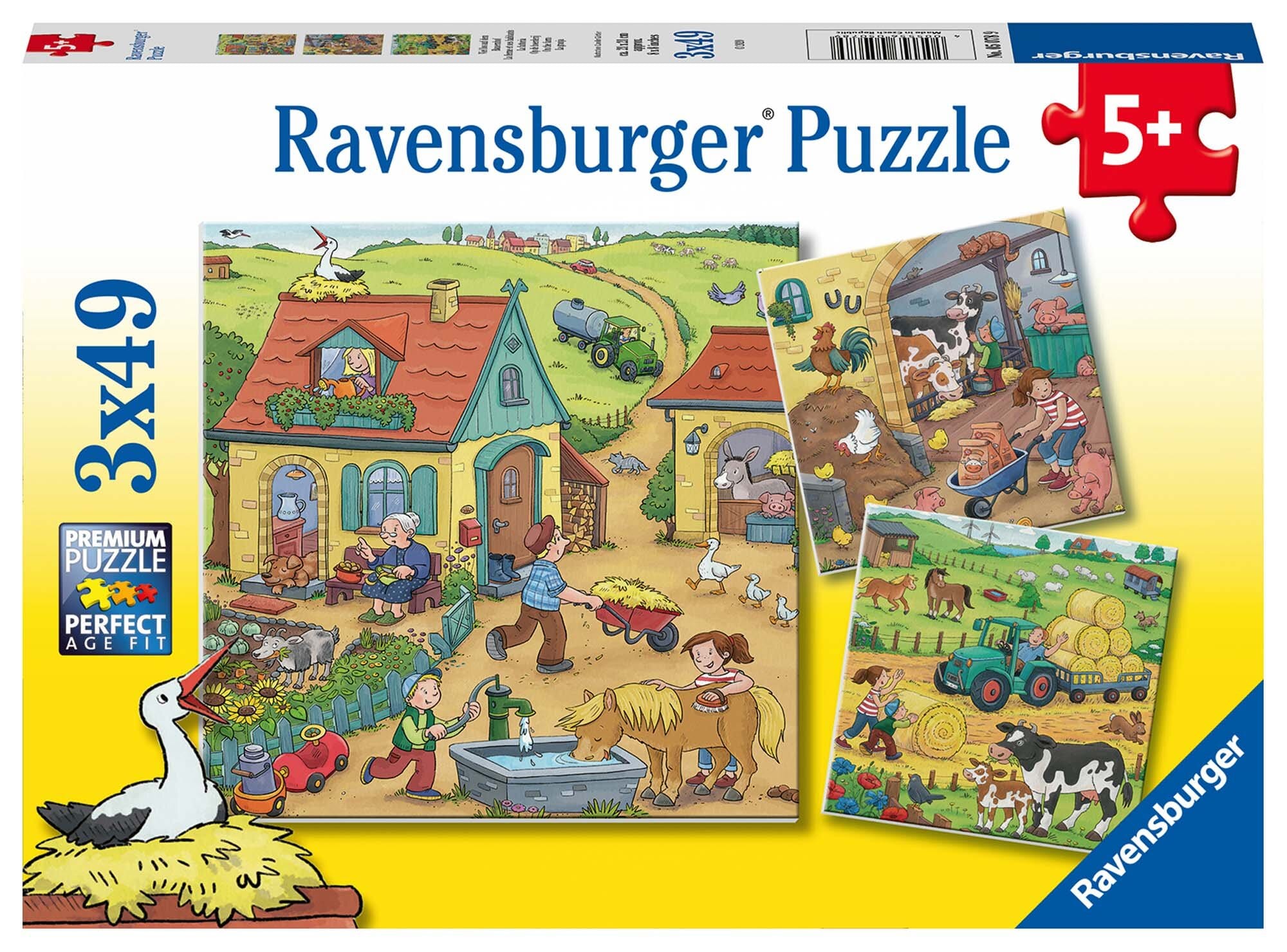 Ravensburger Puslespill, On the Farm  3x49 brikker