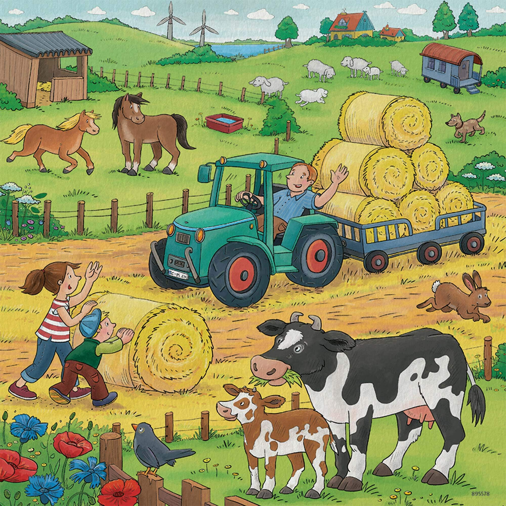 Ravensburger Puslespill, On the Farm  3x49 brikker