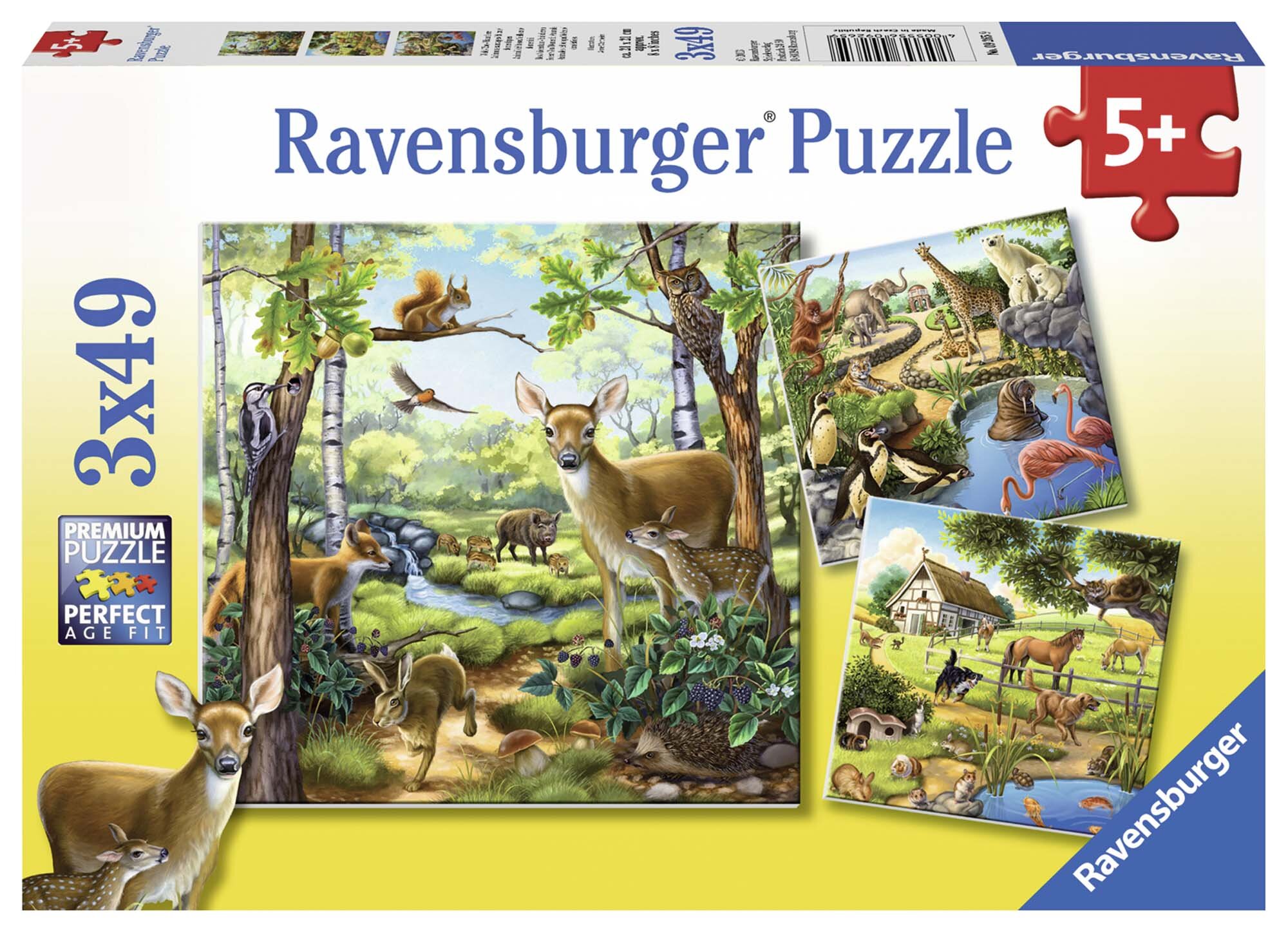 Ravensburger Puslespill, Wild Animals 3x49 brikker