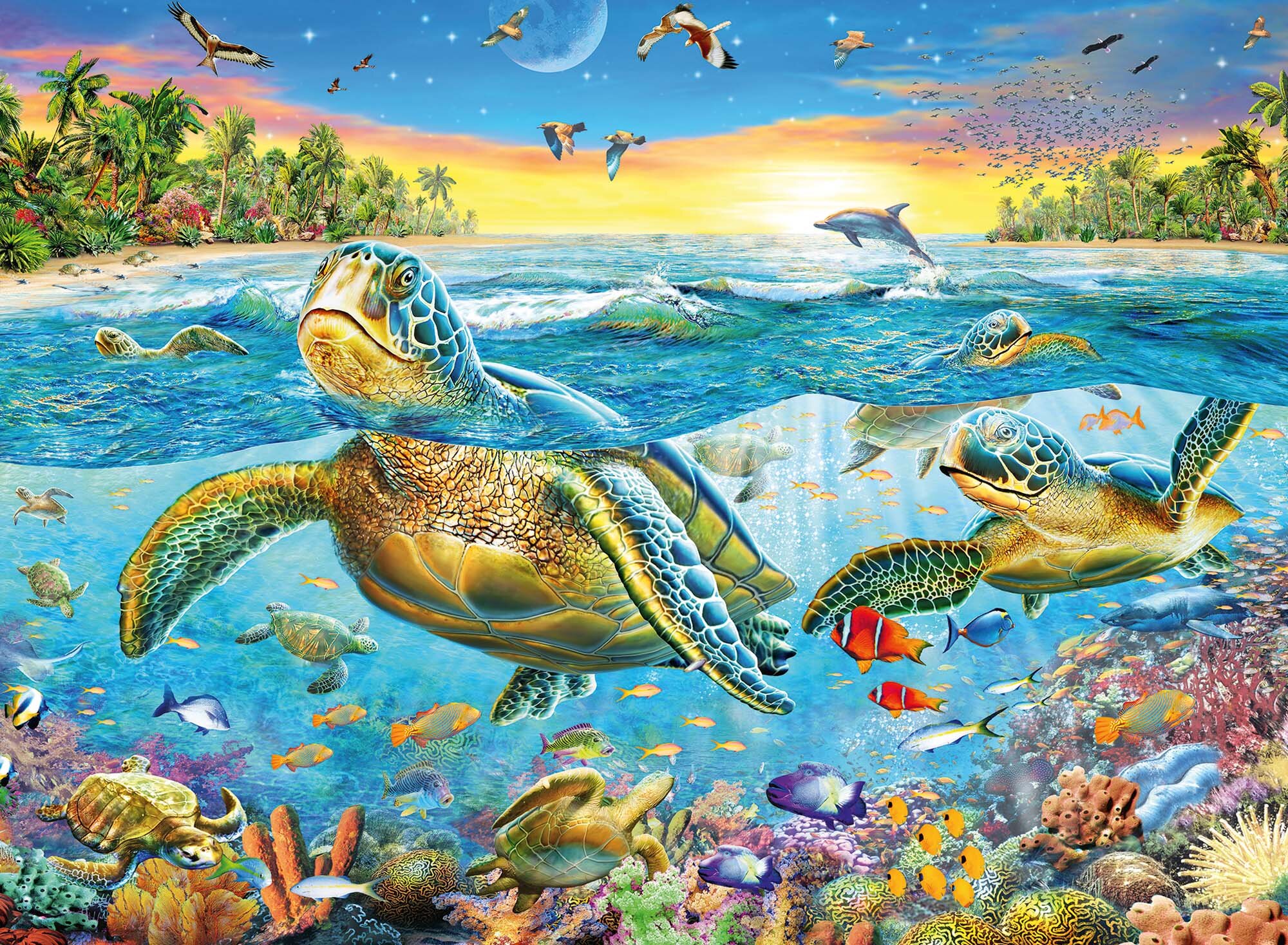 Ravensburger Puslespill, Swim with Sea Turtles 100 brikker XXL
