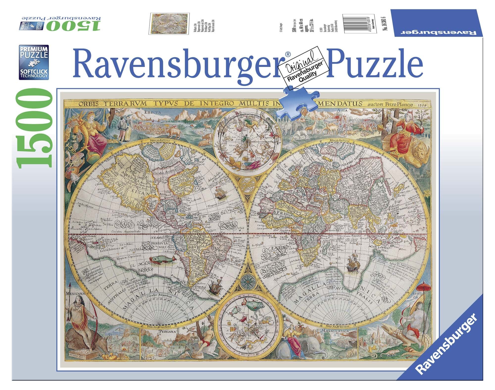Ravensburger Puslespill, 1594 World Map 1500 brikker