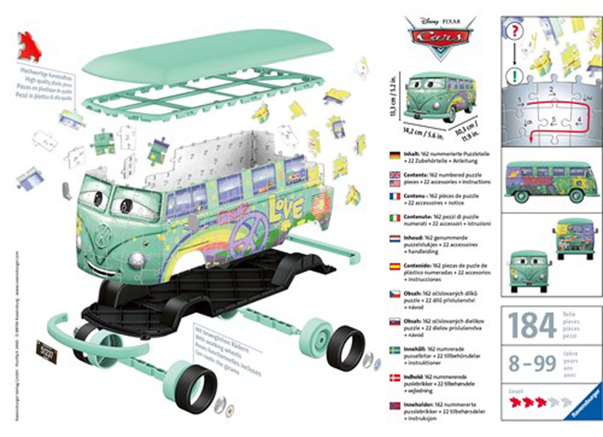 Ravensburger 3D Puslespill, Disney Cars - Volkswagen Fillmore 162 brikker