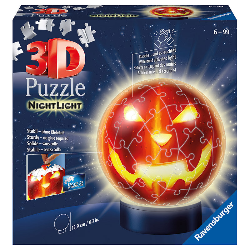 Ravensburger 3D Puslespill, Pumpkin with Night Light 72 brikker