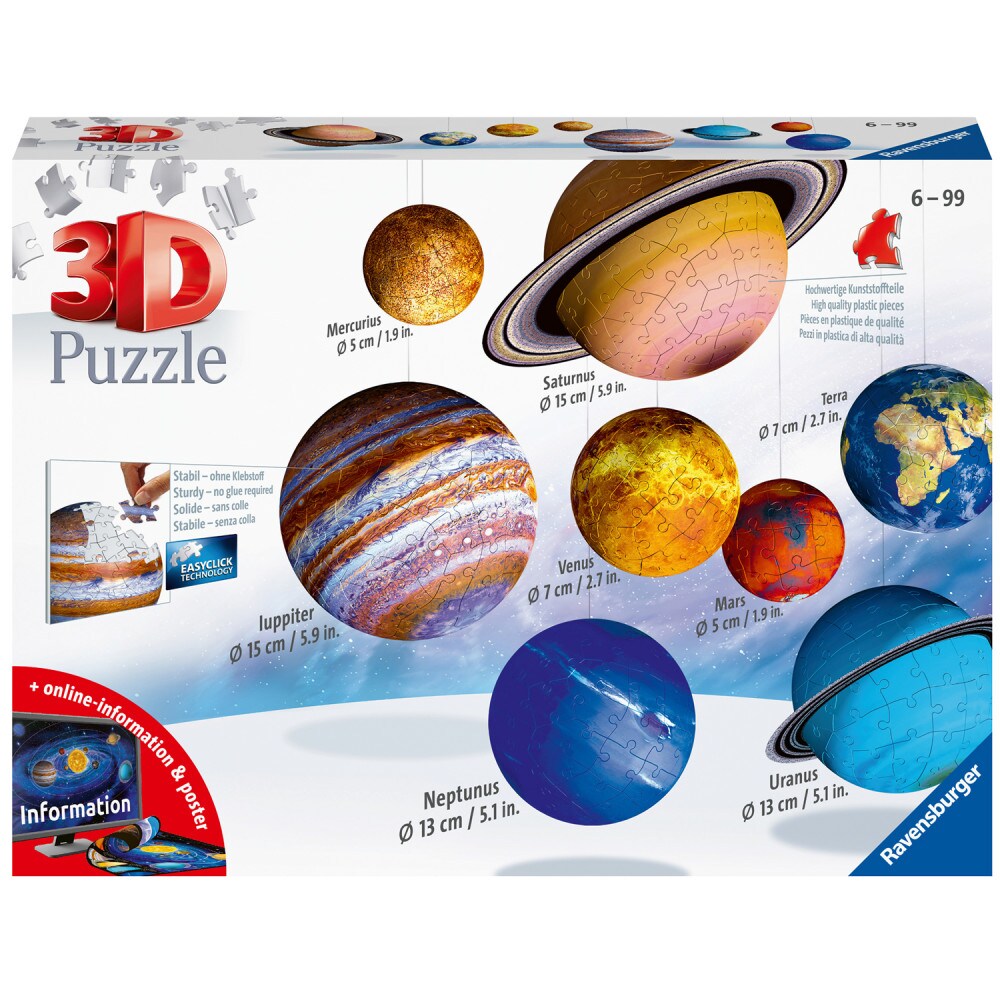 Ravensburger 3D Puslespill, The Solar System 27/54/72/108 brikker