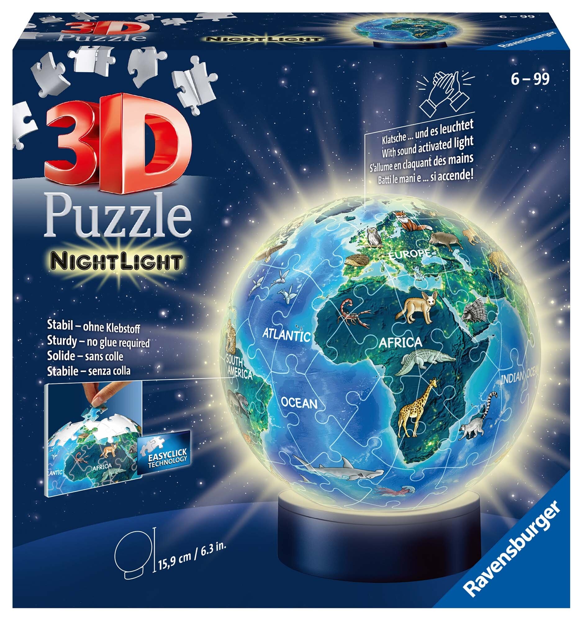 Ravensburger 3D Puslespill, Children Globe Nightlight 72 brikker
