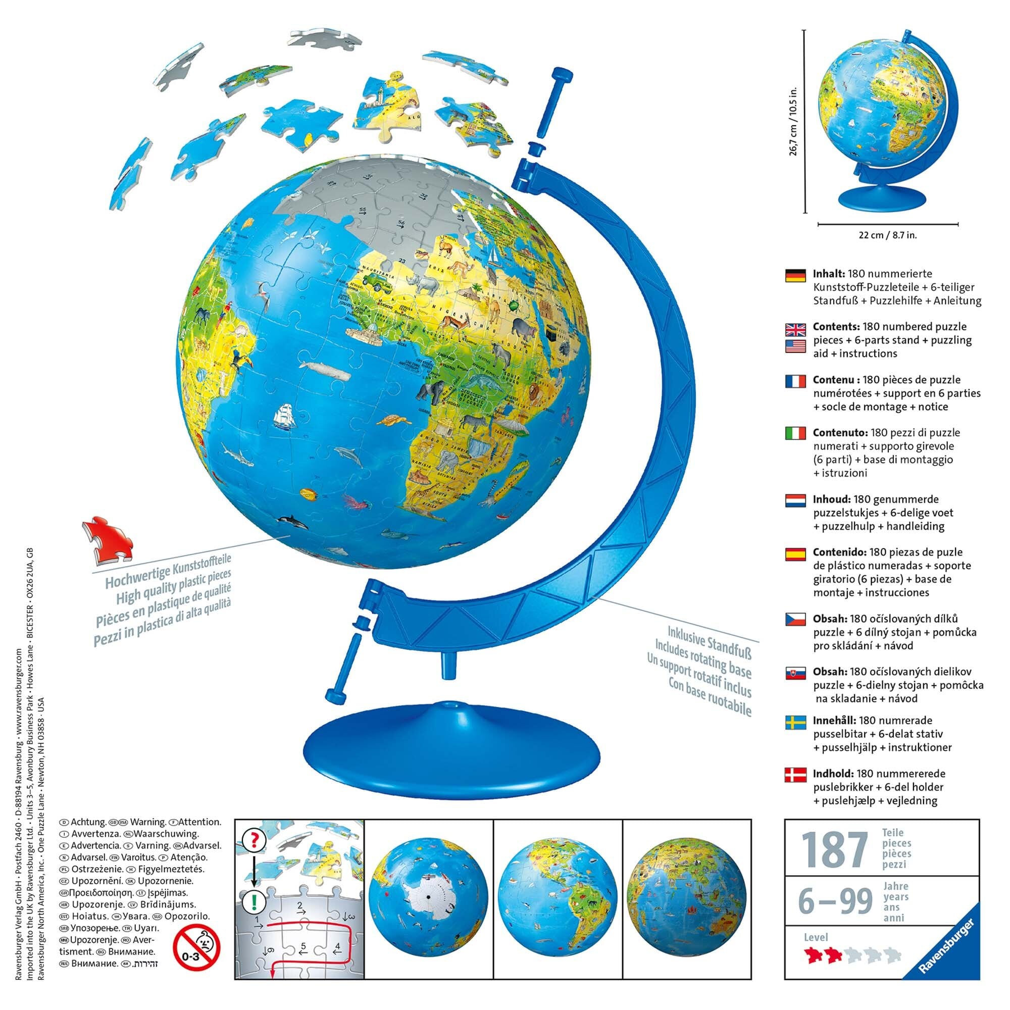 Ravensburger 3D Puslespill, Childrens World Globe 108 brikker