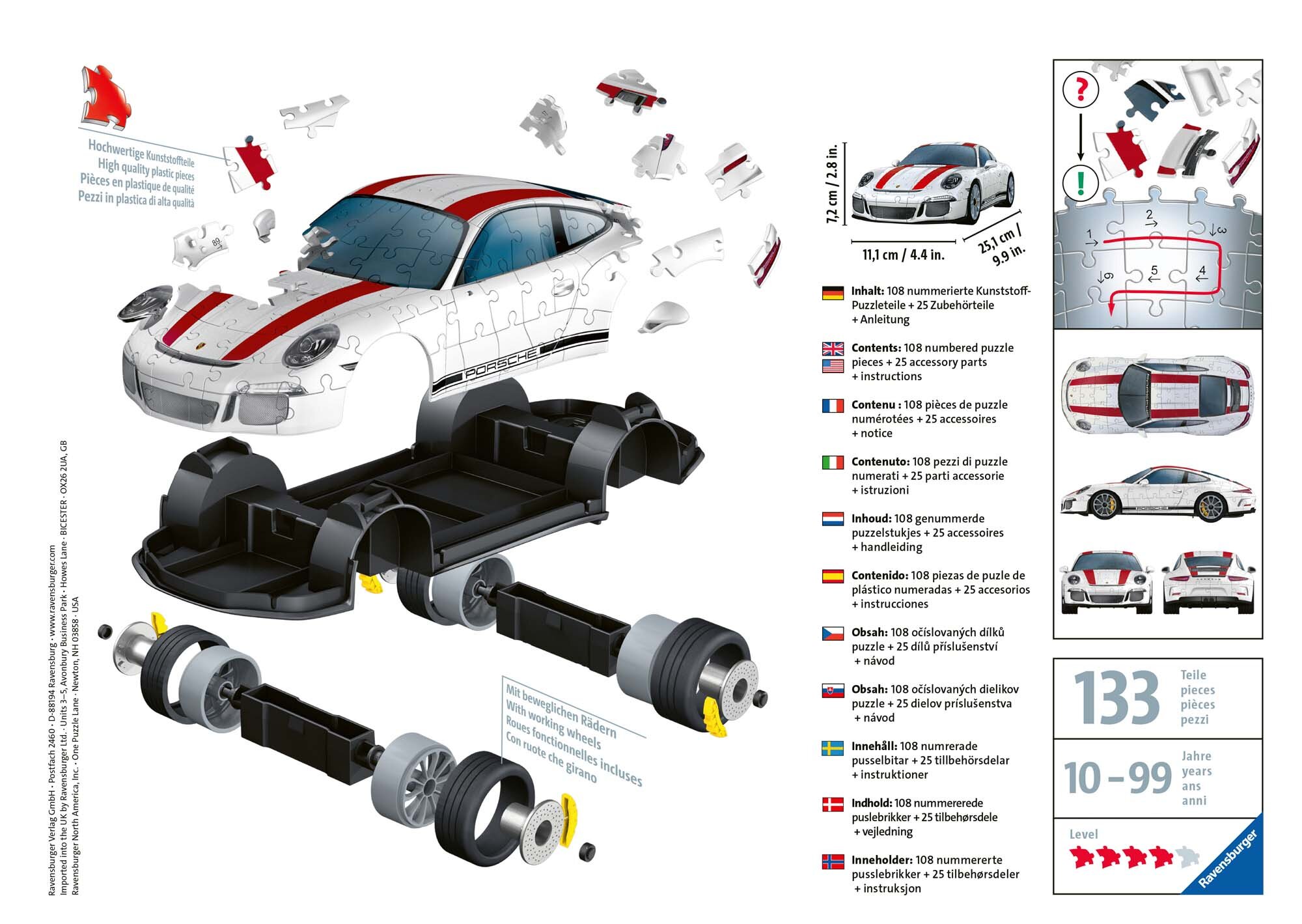 Ravensburger 3D Puslespill, Porsche 911 R 108 brikker