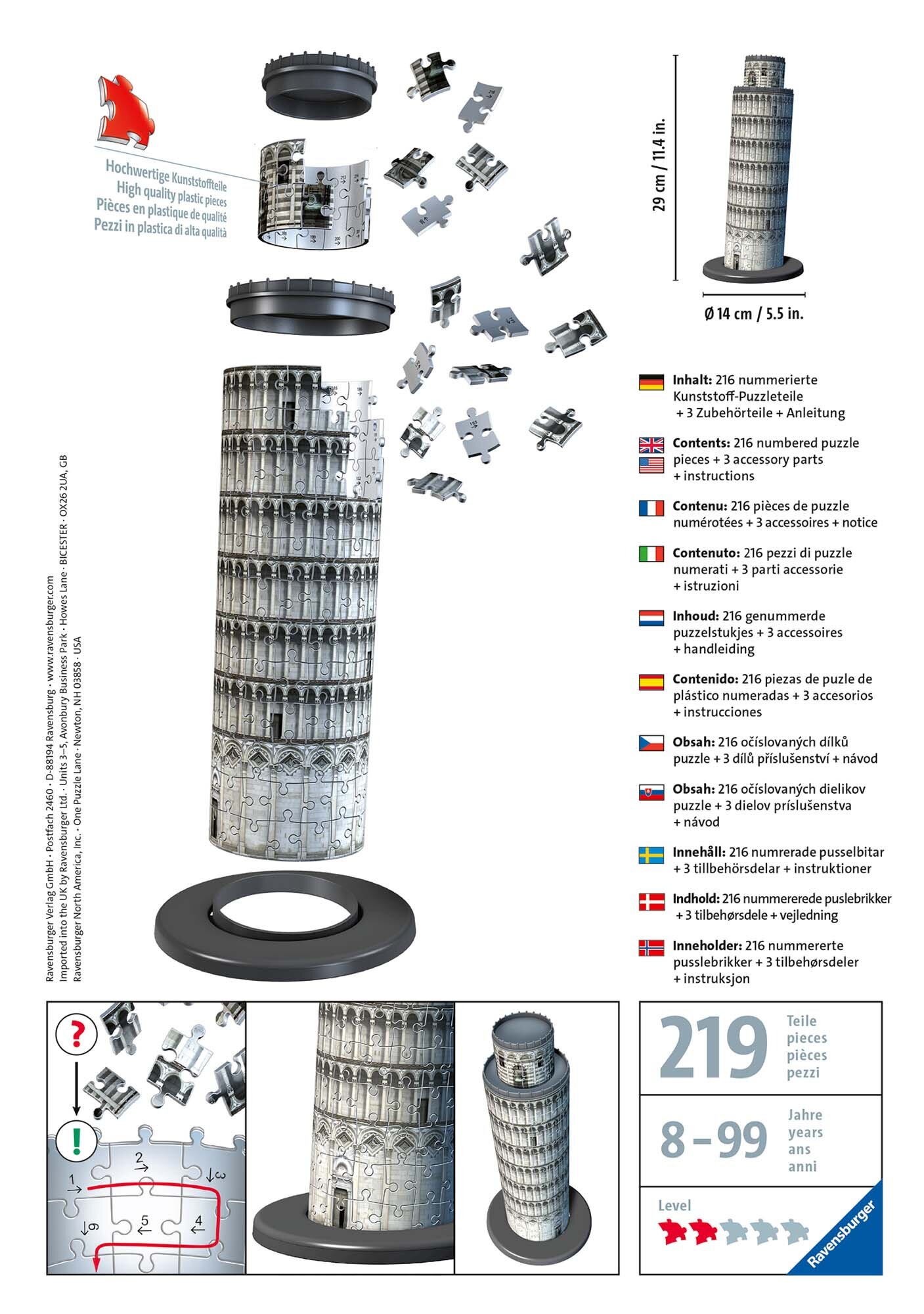 Ravensburger 3D Puslespill, Leaning Tower of Pisa 216 brikker