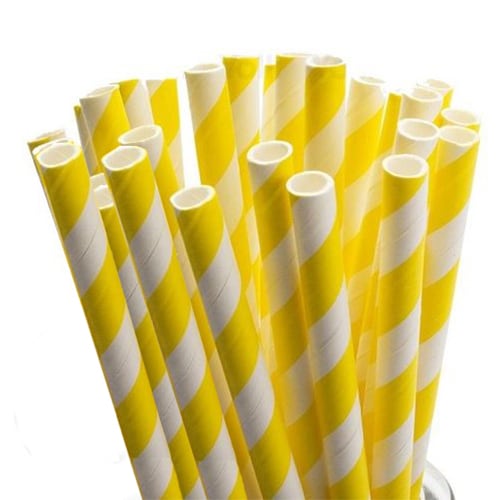 Papirsugerør - Stripete Gul 10 stk.