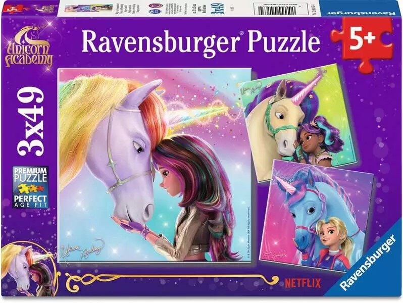 Ravensburger Puslespill - Unicorn Academy 3x49 brikker