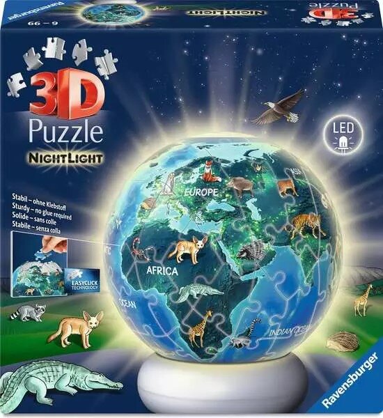 Ravensburger 3D Puslespill - Jordklode med nattlys 72 brikker