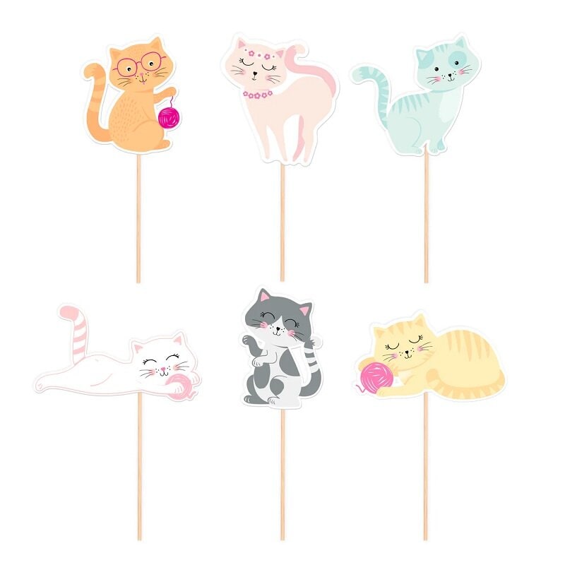 Katt Cake Toppers 6 stk.