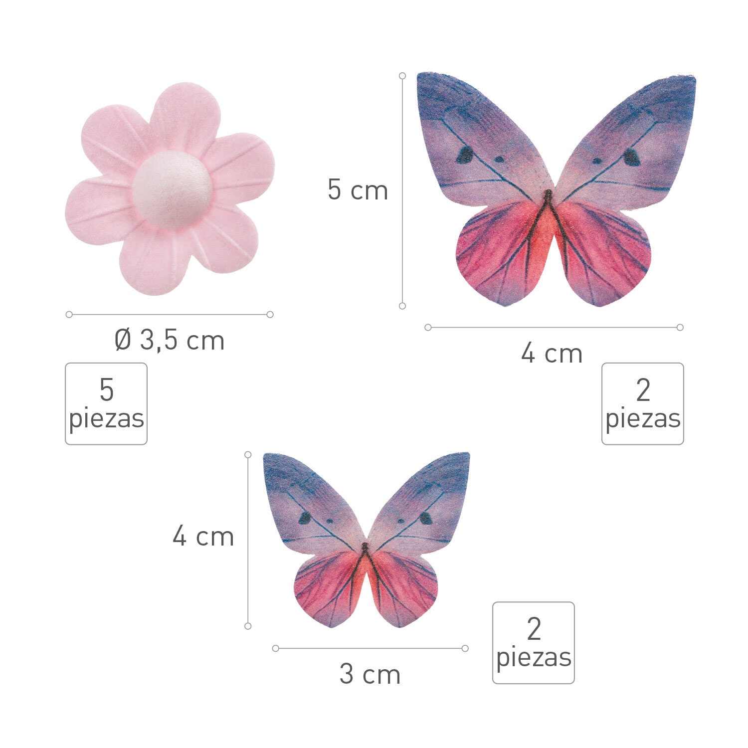 Kakedekorasjoner av oblat - Sommerfugler & blomster (C)