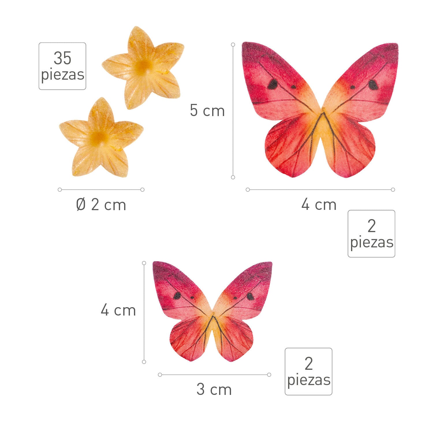 Kakedekorasjoner av oblat - Sommerfugler & blomster (B)