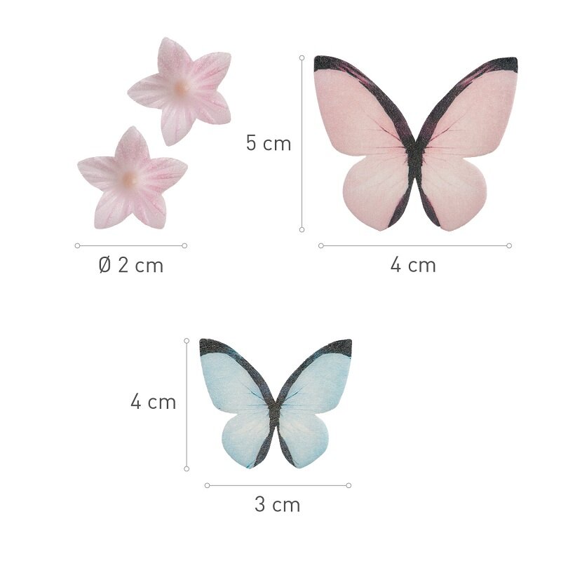 Kakepynt av oblat – Sommerfugler & blomster (A)