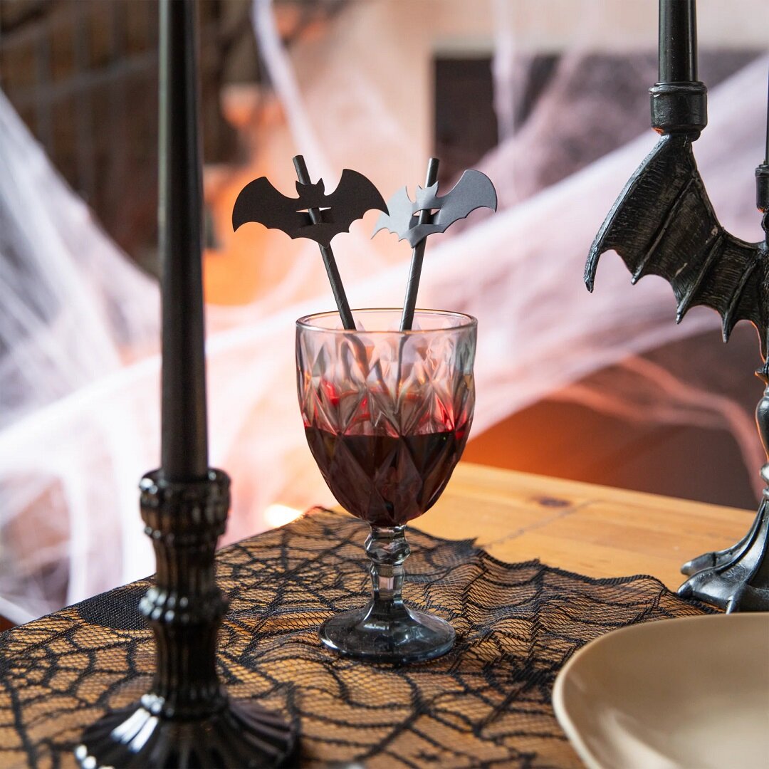 Pappsugerør Svarte Flaggermus 12 stk.