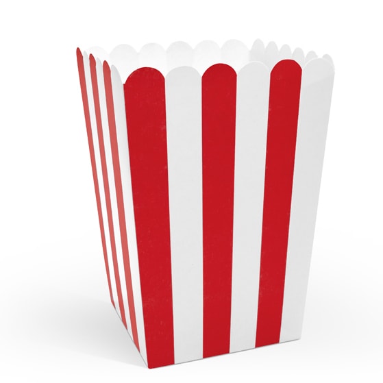 Popcornbokser - Stripete, Hvite og Røde 6 stk.