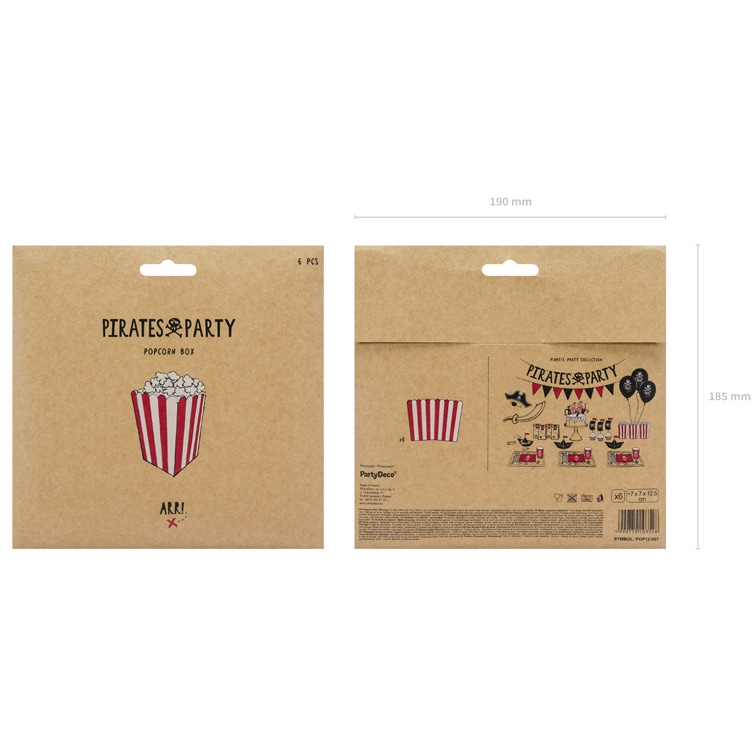 Popcornbokser - Stripete, Hvite og Røde 6 stk.