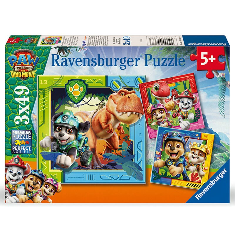 Paw Patrol Dino Movie Puslespill 3 x 49 biter