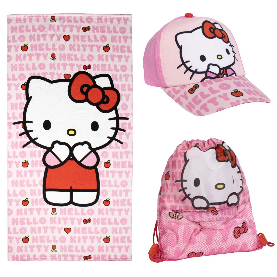 Hello Kitty - Sett med håndkle, caps og gympose