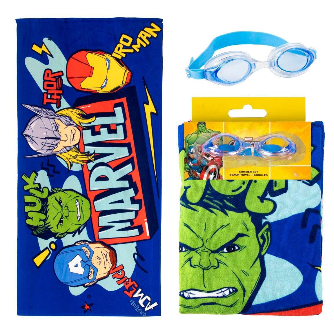 Avengers - sett med badehåndkle og svømmebriller