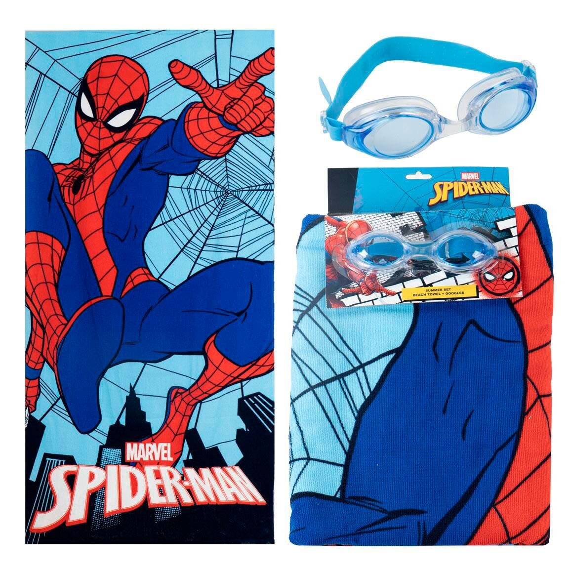 Spiderman - Sett med badehåndkle og svømmebriller