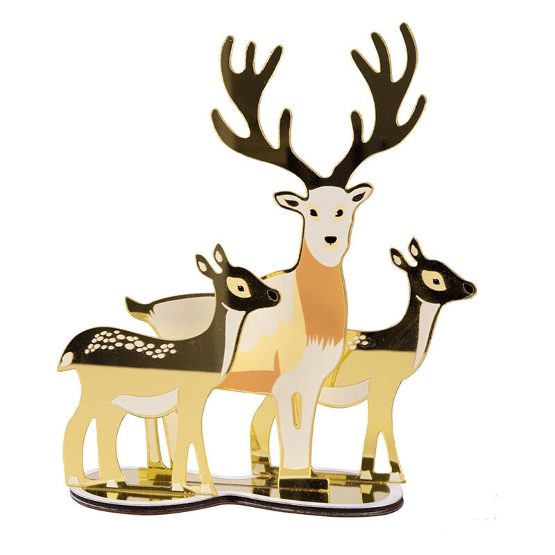 Julepynt med speileffekt - Reinsdyrfamilie i gull 20 cm