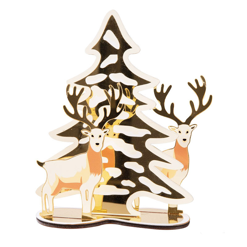 Julepynt med speileffekt - Juletre og reinsdyr i gull 20 cm