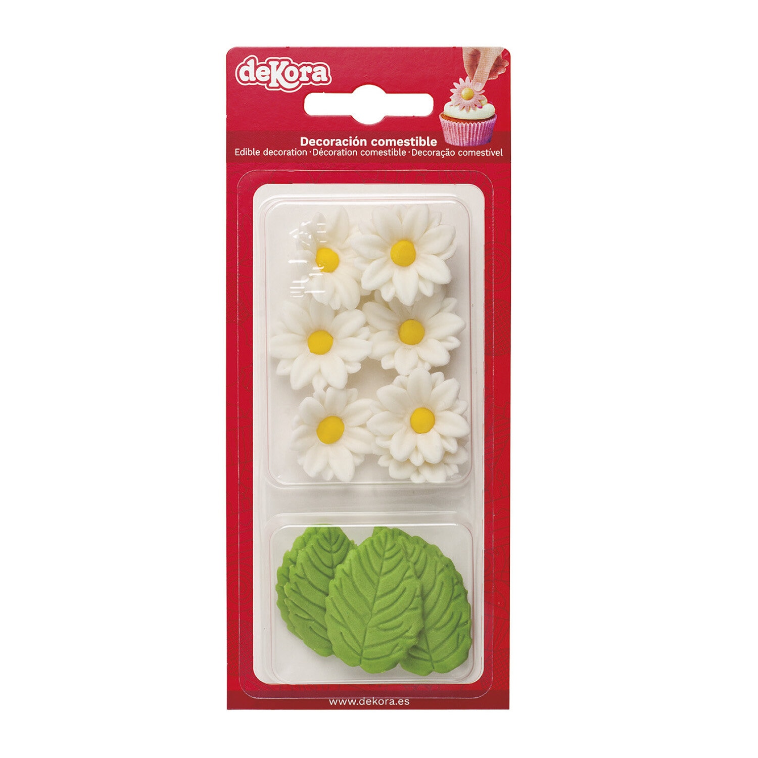 Sukkerdekorasjoner Hvite blomster med blader 12 stk.