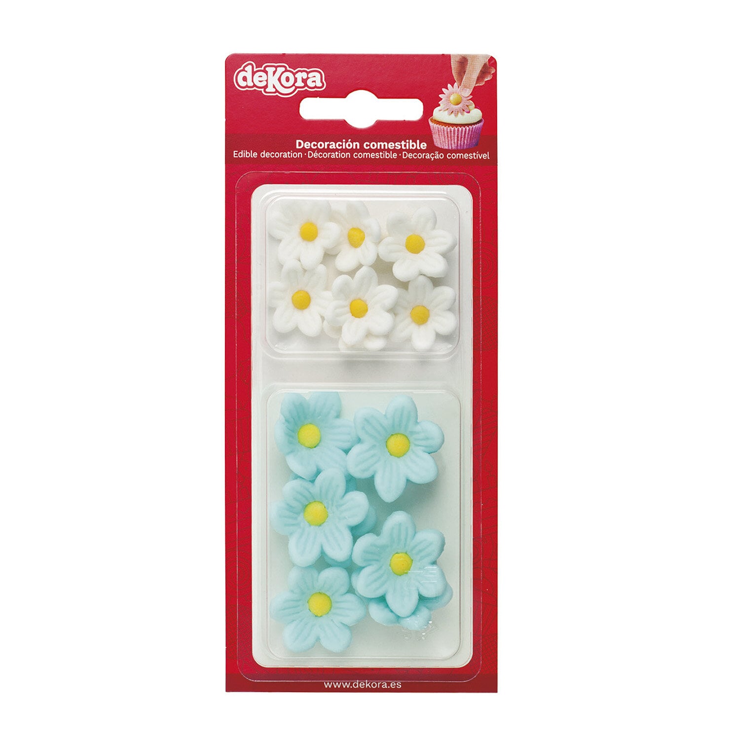 Sukkerdekorasjoner Blå/Hvite Blomster 14-pk