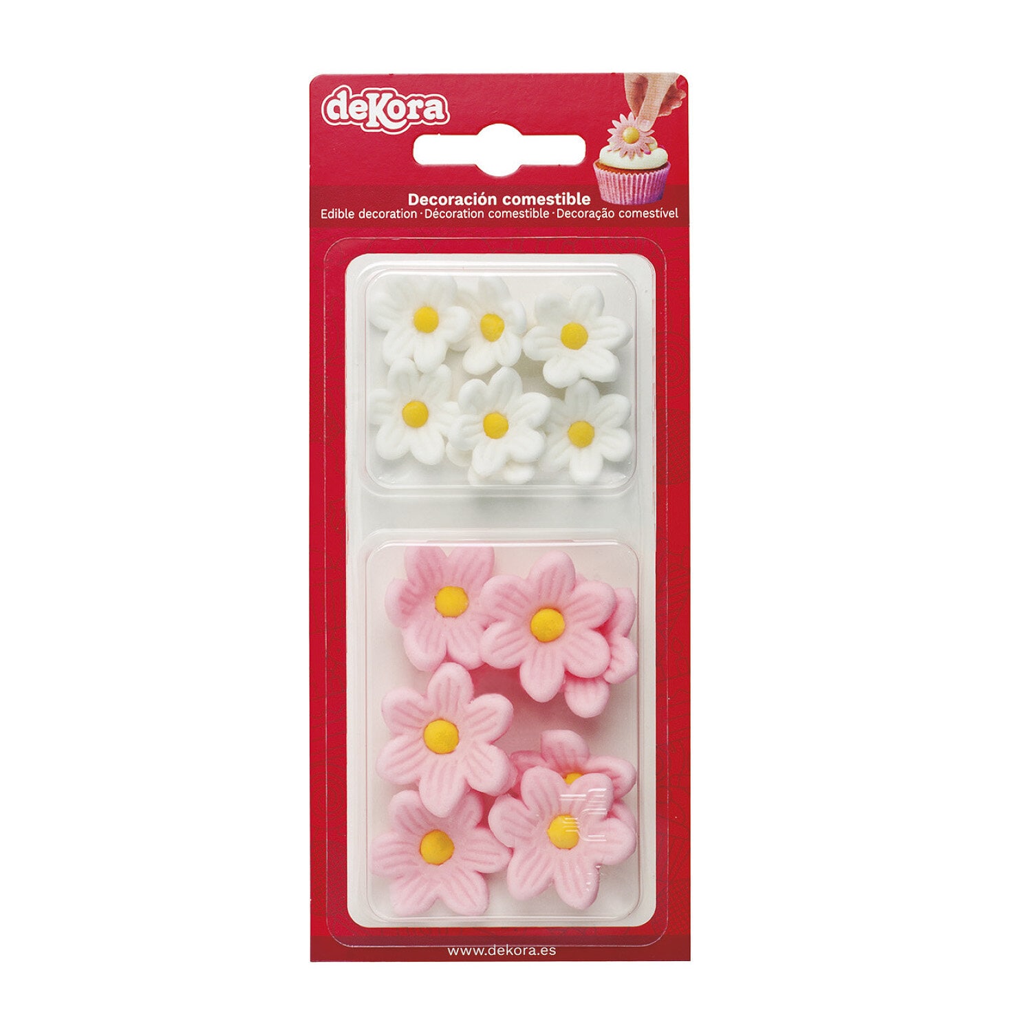 Sukkerdekorasjoner Rosa/Hvite Blomster 14-pk