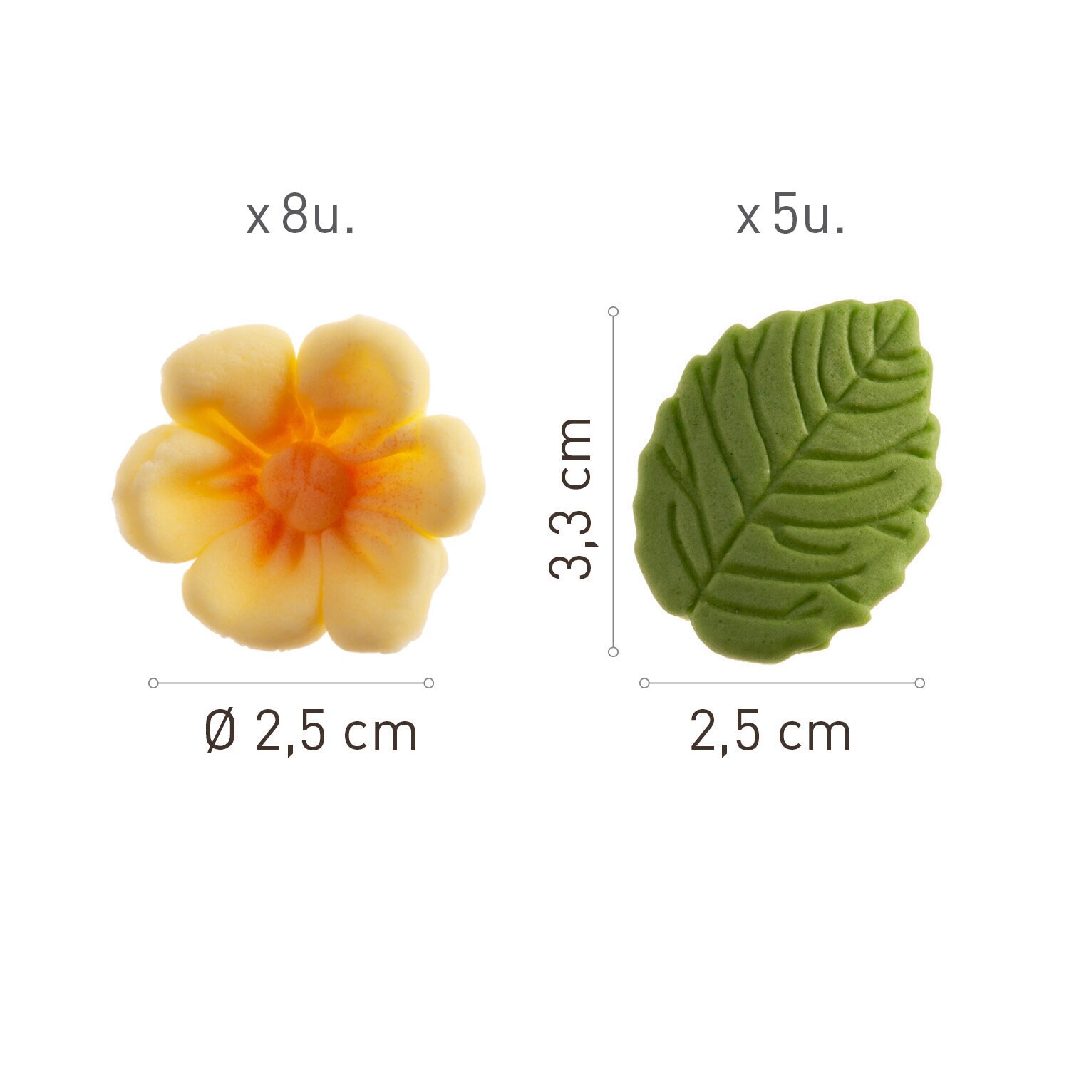 Sukkerdekorasjoner Gule blomster med blader 13-pk