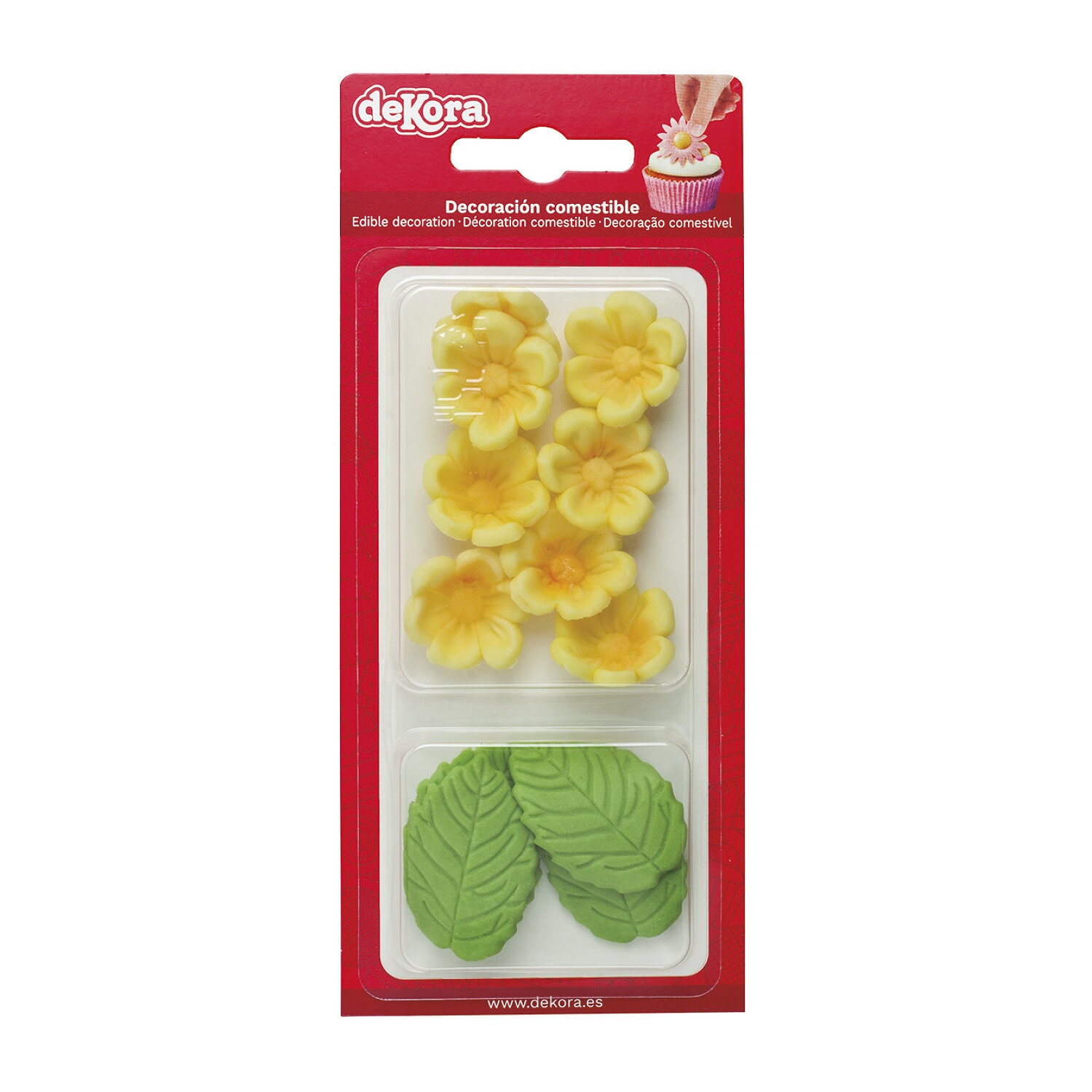 Sukkerdekorasjoner Gule blomster med blader 13-pk